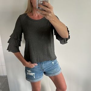 Grey Tiered Ruffle Sleeve Top